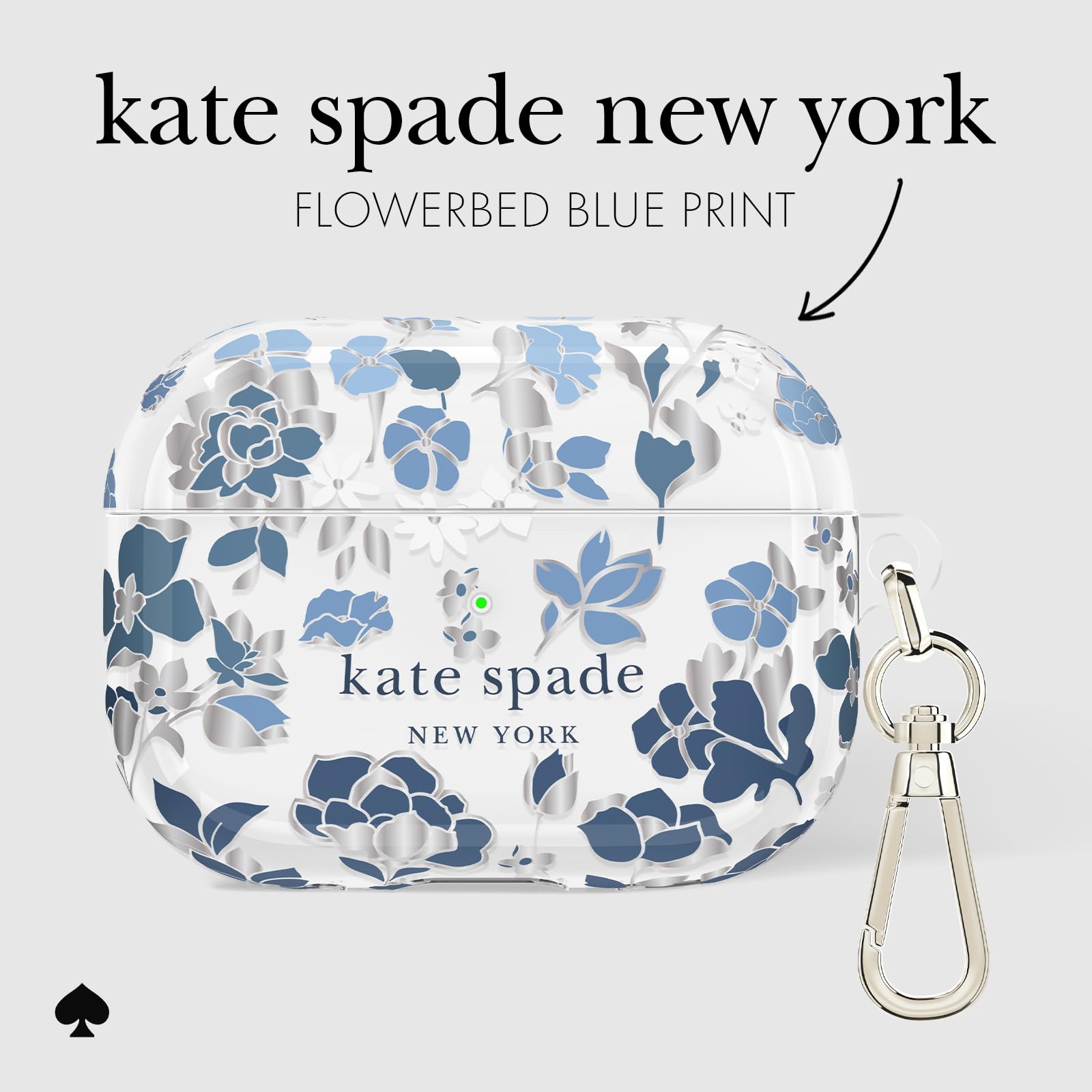 kate spade new york AirPods Pro Protective Case with Keychain Ring | Flowerbed Blue | Compatible with AirPods Pro 2nd / 1st Generation