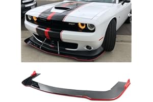 SOSEGA Front Lip 3Pcs Lip Set for Dodge Challenger SXT SRT Hellcat 2012-2022 Front Bumper Lip Splitter Spoiler (Glossy Black+Red Line)