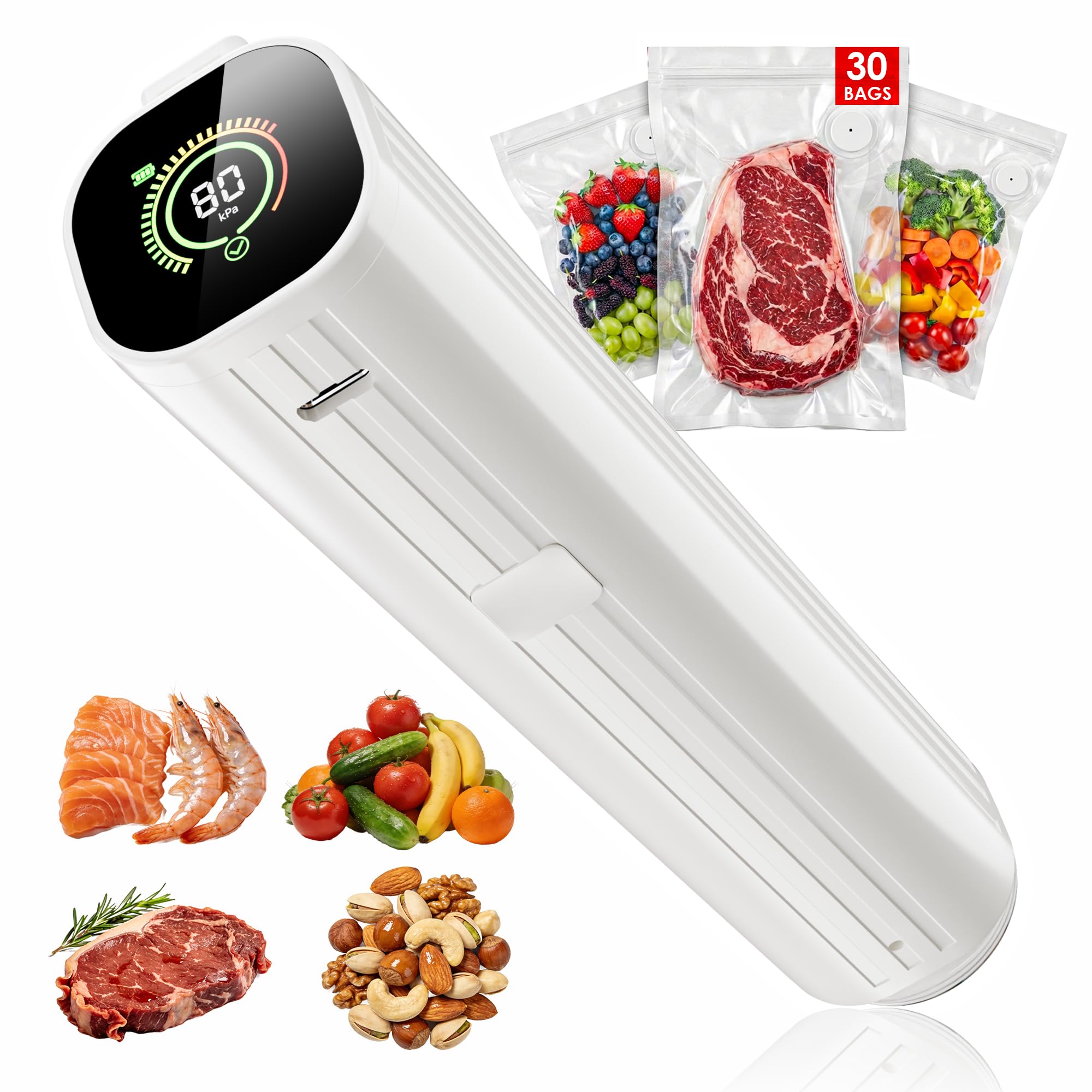 Photo 1 of Natupo Compact Vacuum Sealer for Food (Contains 30 Reusable Seal Bags) Featuring LED Pressure Display, Ultimate Suction Power, Handheld Vacuum Sealer Machine, Portable Food Sealer