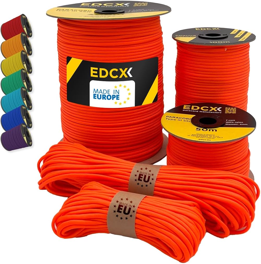 EdcX Paracord 4mm 550 Type III 35+ Colors 10–300m Europe Made