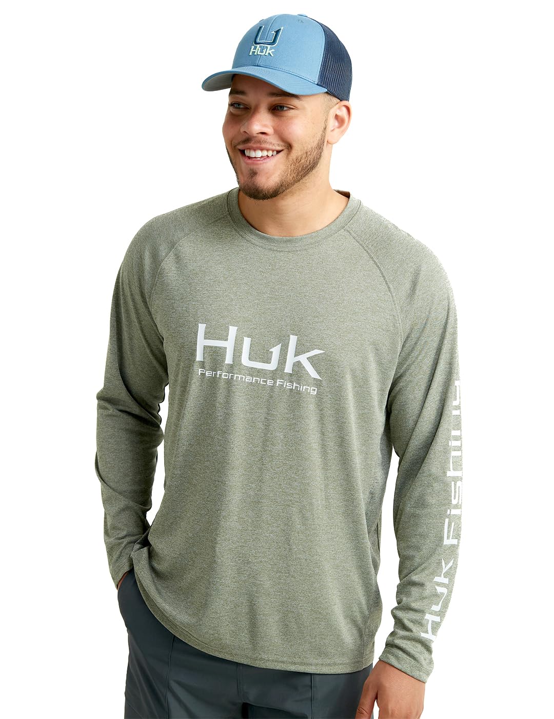 HUK - Mens Pursuit Vented Long Sleeve Shirt, +30 UPF Fishing Shirt, Heather Moss, Small Image