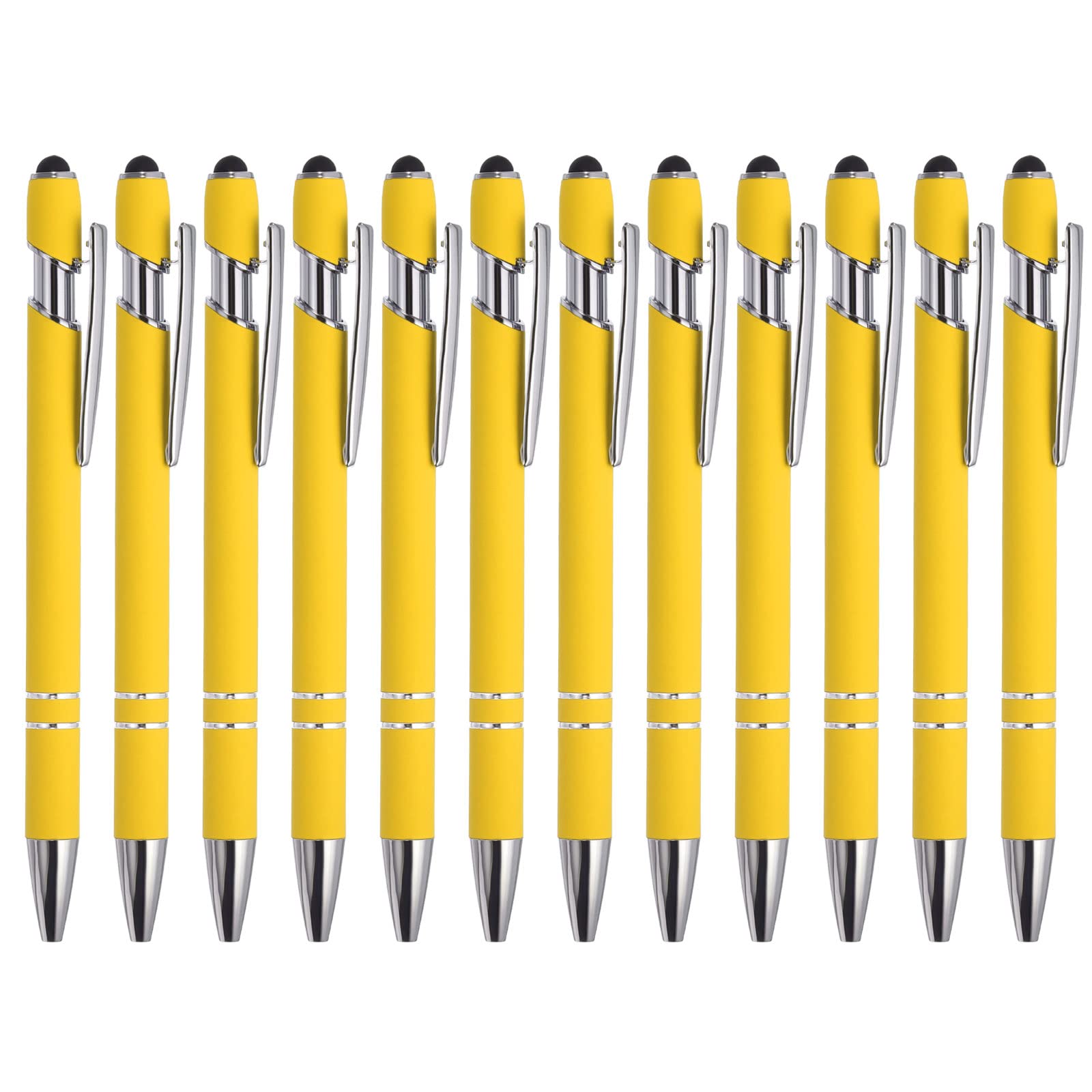 PATIKIL 12 Pack 2 in 1 Metal Pen, Black Ink, 1.0mm Medium Point, Stylus Pen for Touch Screens, Yellow