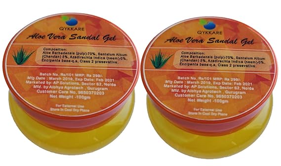 QYKKARE Aloe Vera Sandal Gel - Premium Quality - 200gm (100gm X 2)