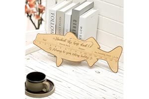 XYLOLFSTY Fish Ruler Decor Gift for Fisherman Holiday B-Day Fathers Day Gift for Papa Grandfather Gift for Him Fishing Wooden Ruler Fish Sea Bass Engraved Measurement Rustic Fish Decorations