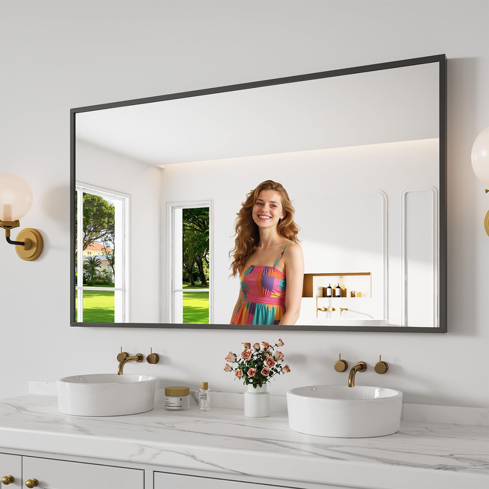 Koonmi Bathroom Mirror 30x50 Black Bathroom