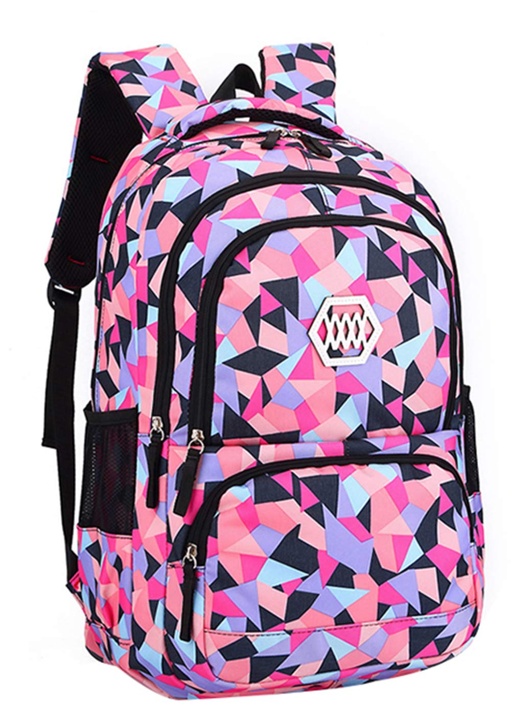 SellerFun Girl Geometric Printed Primary Junior High University School Bag Bookbag Backpack(2# Black,35L)