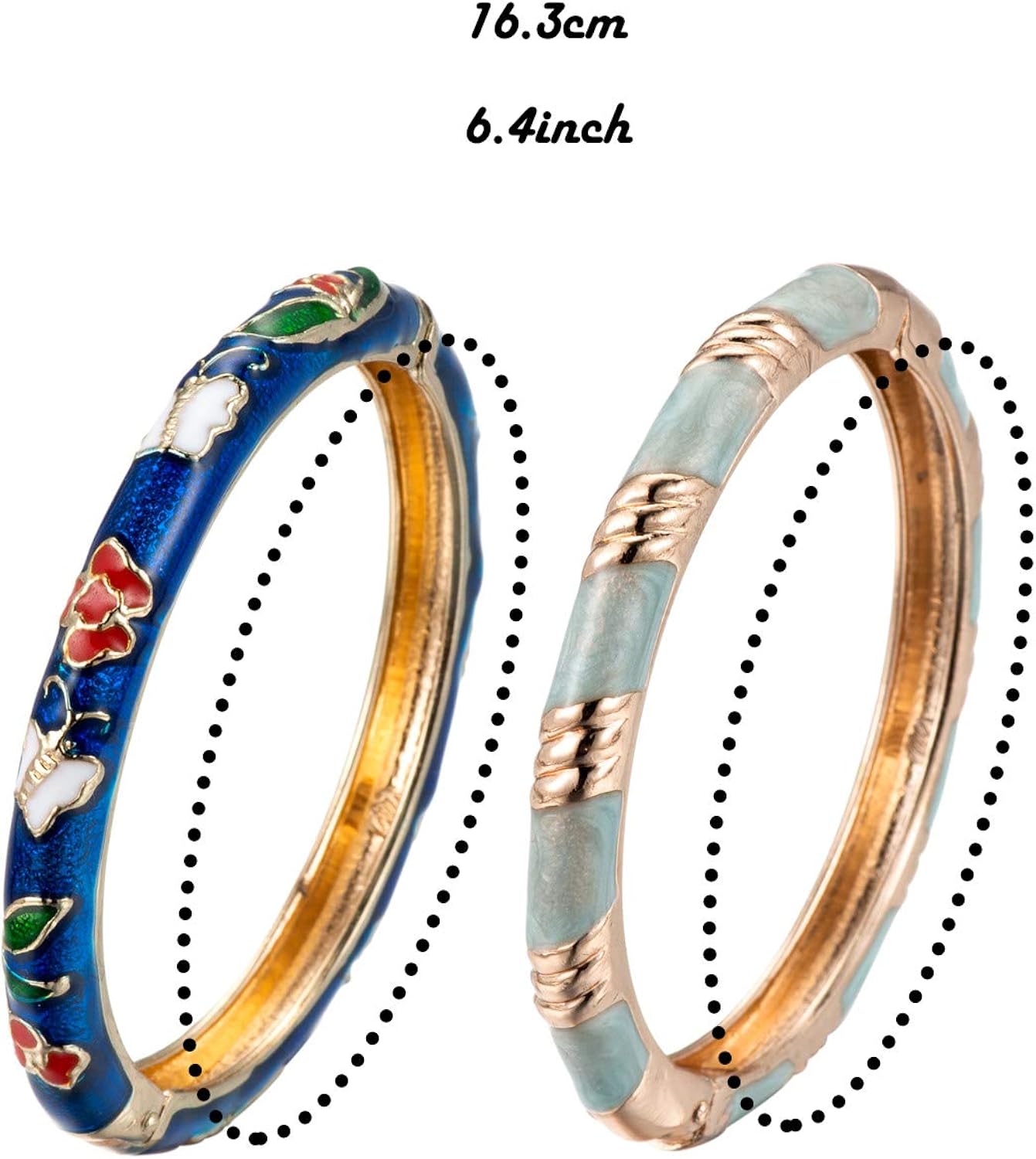 UJOY Vintage Cloisonne Bangle Exquisited Flower Enameled Open Cuff Bangle Thin Wrist Bracelet for Women 3PCS Rose gold bracelet for women Pink Mum Bracelet - Image 5