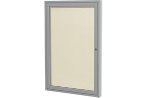 Ghent 36"x24" 1-Door Outdoor Enclosed Vinyl Bulletin Board, Shatter Resistant, with Lock, Satin Aluminum Frame - Ivory (PA13624VX-185), Made in The USA