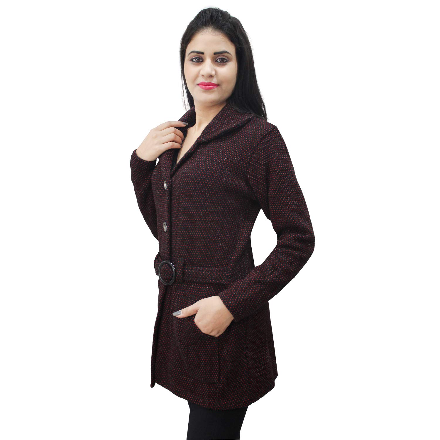 matelco womens woollen collar coat with belt