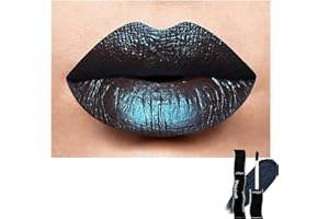 Gothic Blue Shimmer Liquid Lipstick, Matte Metallic Black Lip Gloss, Non-Sticky, Moisturizing High Pigmented Waterproof Long-