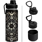 Uibunoo Goth Gifts for Women, Goth Water Bottle, Stainless Steel Moon Witchy Tumbler for Home with 2 Lids & Handle, Anti Slip Silicone Boot, 18 Oz Leak-Proof Bottle for Goths Style Lovers, 1 PCS