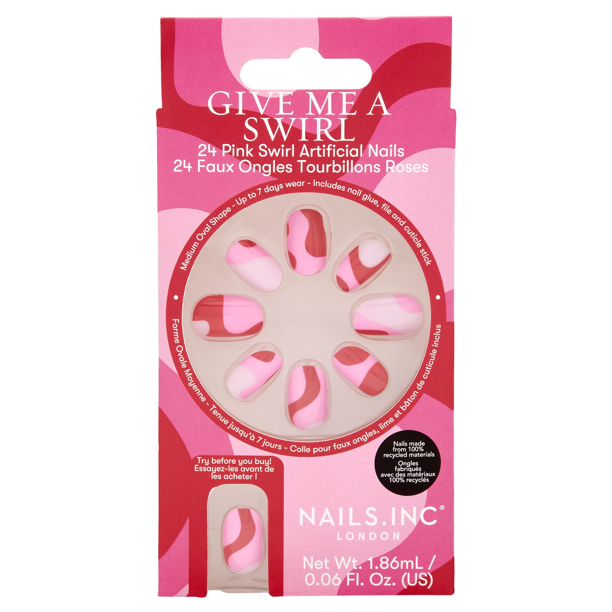 Nails Give Me A Swirl Pink Artificial Nails Pack of 24, Variety Pack