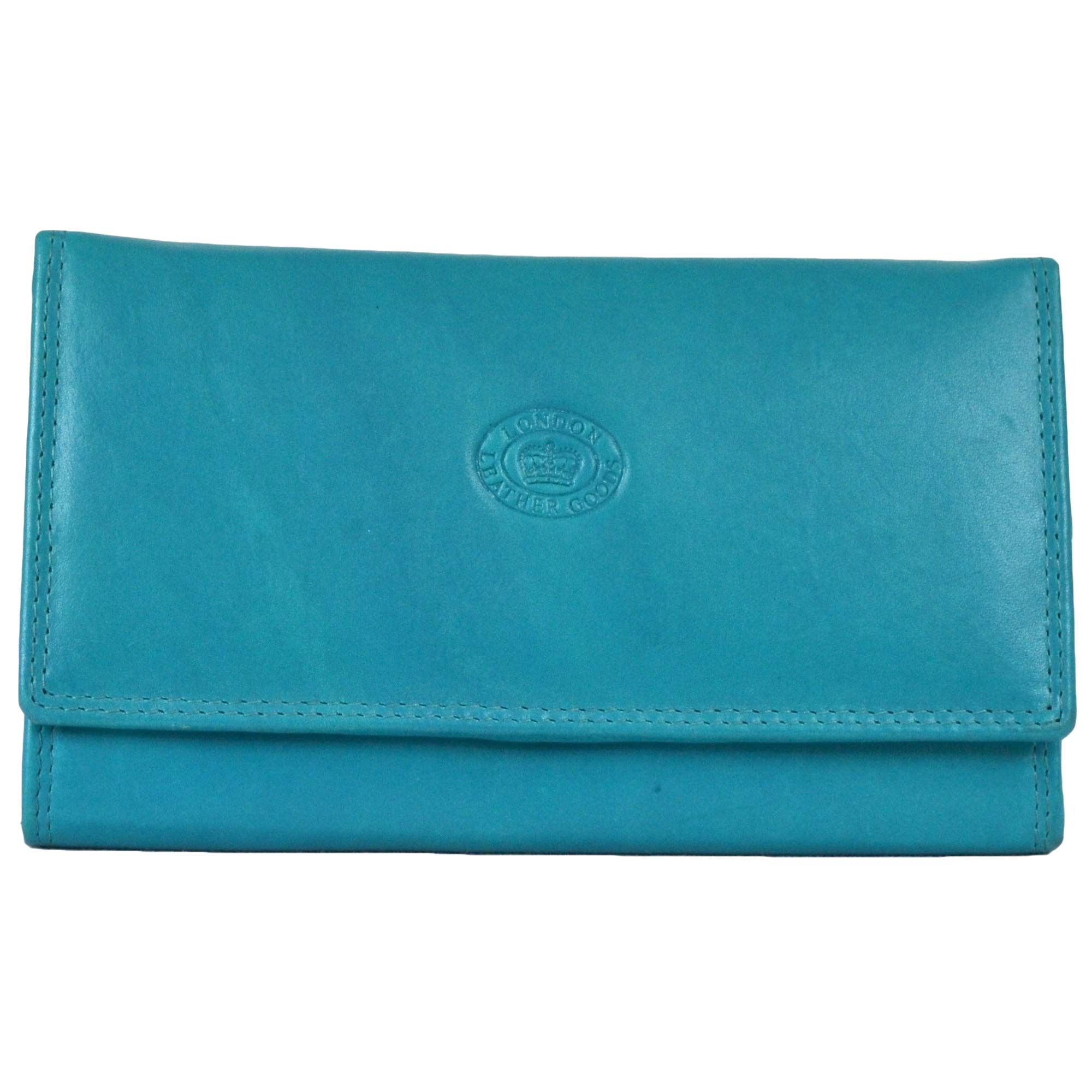 Ladies Soft Real Nappa Leather Long Flap-over Purse with Inner Flap pockets (Turquoise)
