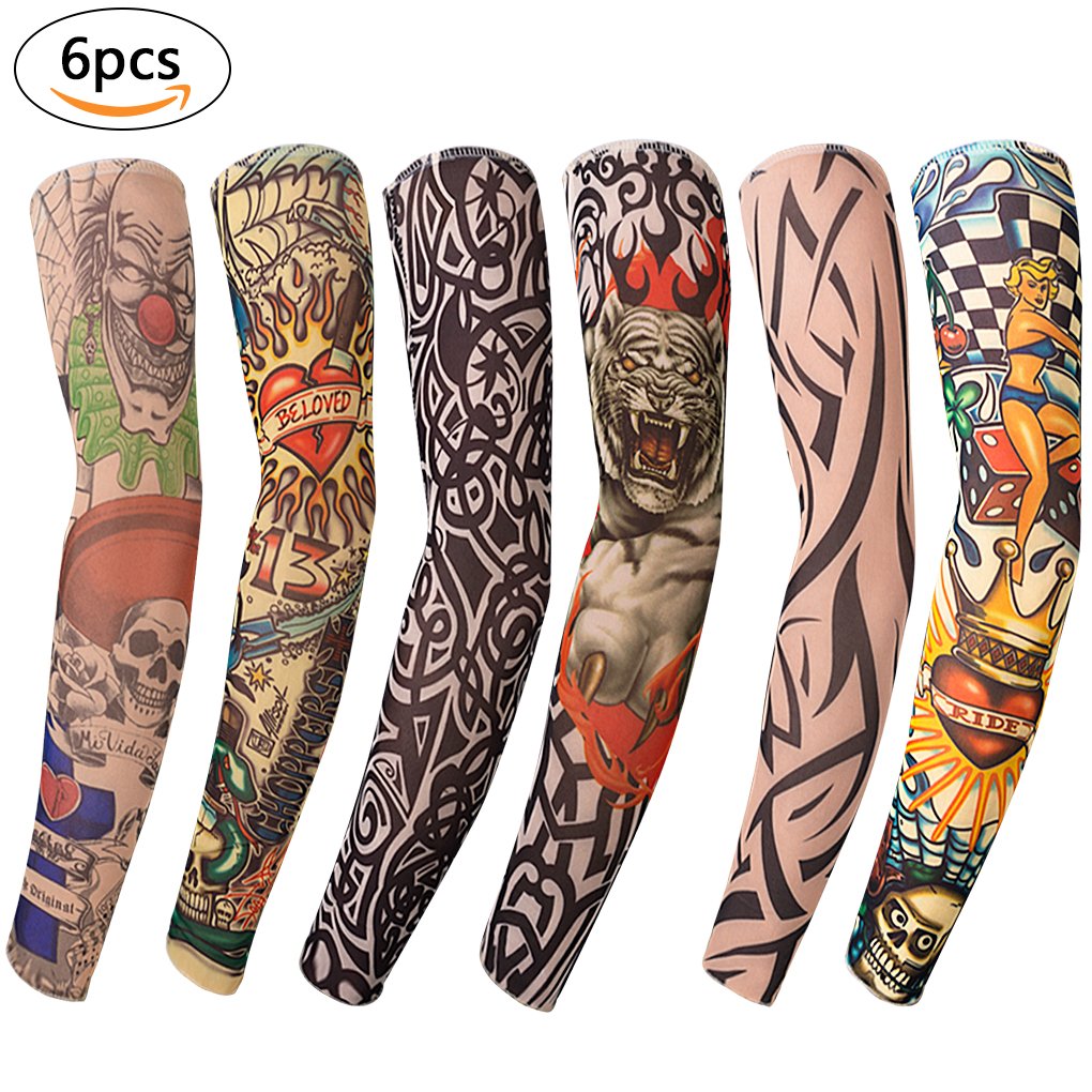tattoo temporary arm fake sleeves sleeve slip halloween nylon basketball block sun pack dark pcs stockings