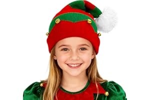 BNIKION Christmas Elf Knitted Hat for Kids Xmas Beanie Knit Hats Children 1 to 6 Years Baby Winter Warm Christmas Halloween Striped Hair Ball Kid Sata Claus Xmas Holiday Hats New Year Party Supplies