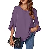 KUOTAI Womens Summer Tops Dressy Casual Shirts 3/4 Sleeve Work Blouse Business Casual Shirts