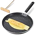 Buecmue 10.5 Inch Nonstick Crepe Pan with Spreader, Granite Coating Skillet Pan for Roti Egg Omelet Tortilla Tawa Dosa, Flat Frying Pan, Induction Compatible PFOA & PTFEs Free