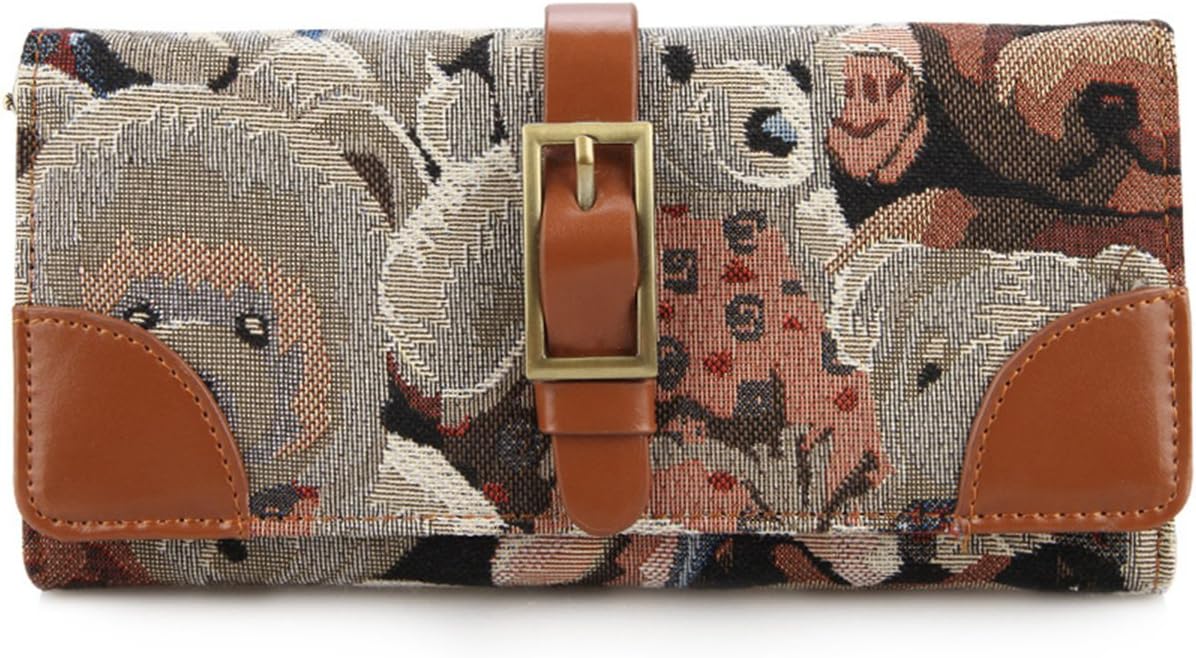 Daka Bear Camo Bear Coffee Unique Leather Needle Buckle Flip Wallet Women Clutch Bag