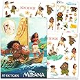 Disney Moana Tattoo Set - 50 Assorted Temporary Tattoos and Moana Sticker Bundle | Disney Party Supplies for Kids