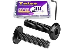 Taiss 30pcs M6 x 30mm Flat Head Socket Head Screw Furniture Bolts,Furniture Screws Stainless Steel 18-8(304),M6 Bolts Black Zinc Plated Fully Threaded,Countersunk Connector M6 Screws with Hex Spanner