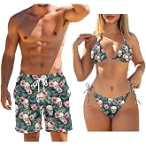 WHUVUMFY Matching Bikini and Swim Trunks Couple Swimwear Two Piece Women Sexy Bikini Set Mens Board Shorts with Pockets