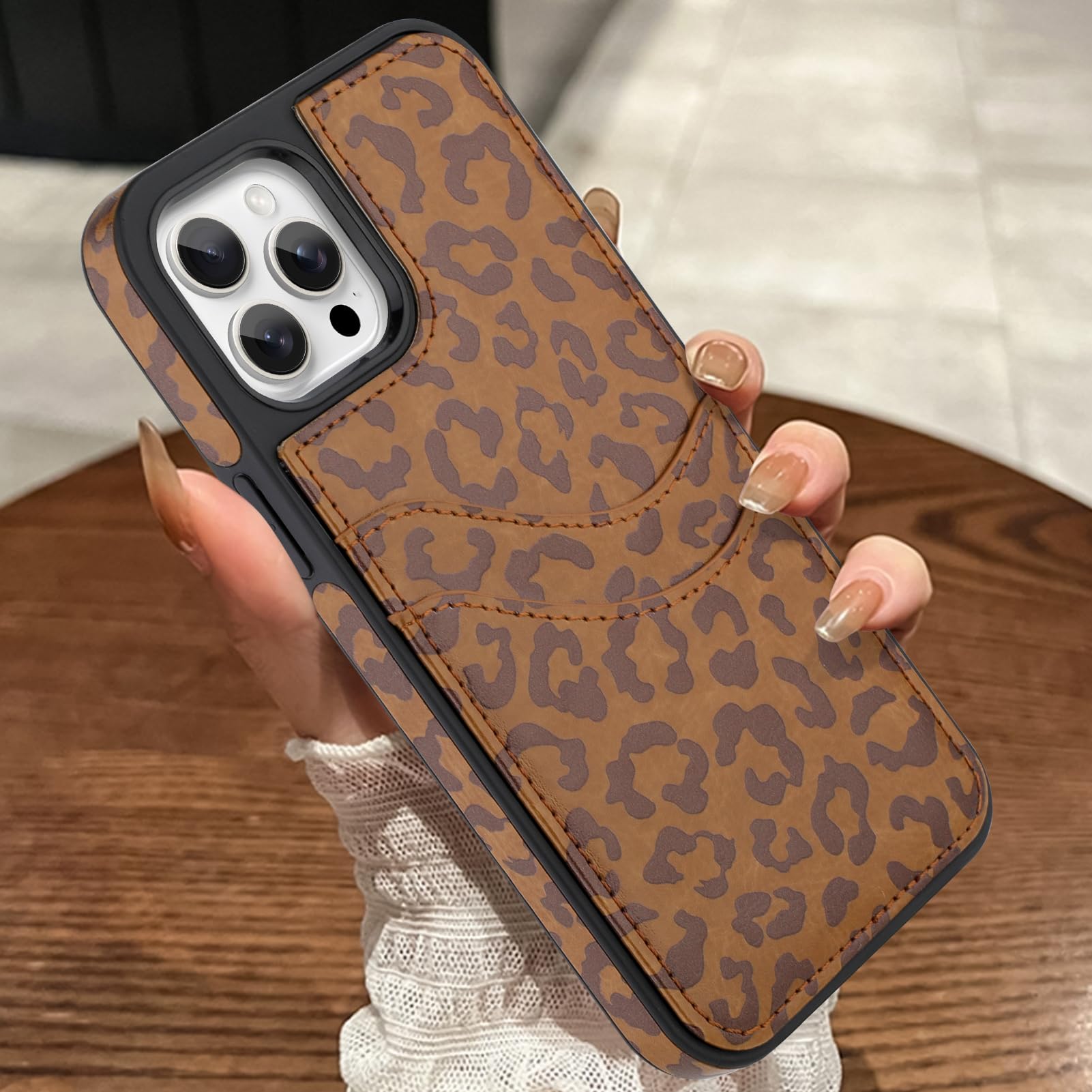 MOWIME Compatible with iPhone 12 Pro Max Wallet Case with Card Holder (2 Cards), Cheetah Print Shockproof Soft TPU Protective Cover Women Girls, Leopard Case for iPhone 12 Pro Max 6.7 Inch, Brown