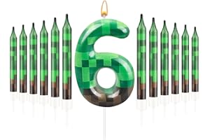 AXBMM 13 Pcs Dynamite Candles 12 TNT Themed Birthday Cake Candles and Number 6 Candle Cake Topper for Pixel Theme Birthday Party Anniversary Party Dynamite Theme Party Video Game Party Supplies (Number 6)