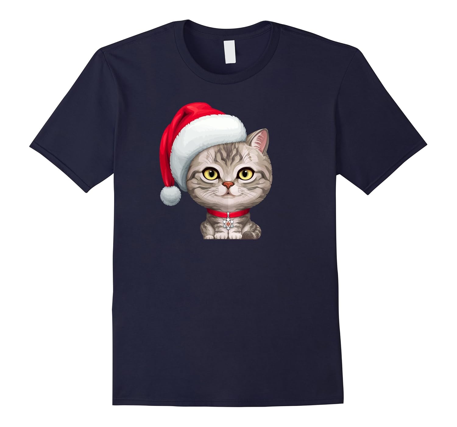 Gray Tabby Cat in Santa Claus Hat Christmas T-Shirt-ANZ