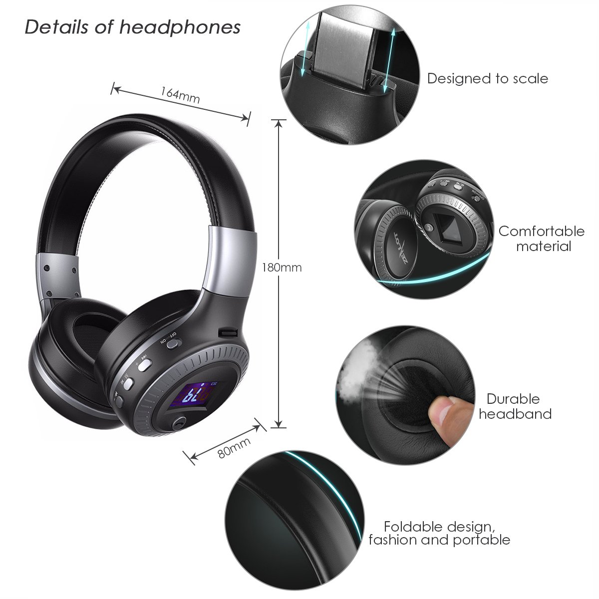 Amazon.com: Over Ear Headphones, EIVOTOR Foldable Wireless Headset with Microphone LCD Display Wired and Wireless Mode for iPhone Android Tablet PC: Home ...