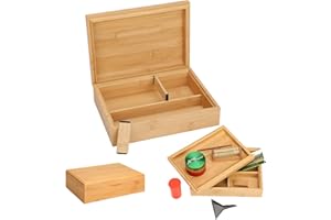 RYO TRUST Storage Stash Box with Rolling Tray, Bamboo Box with Large Storage Space to Organize Herb Accessories - Comes with Convertible Rolling Tray Lid and 2 Dividers, 8.6" x 6.3" x 2.5"