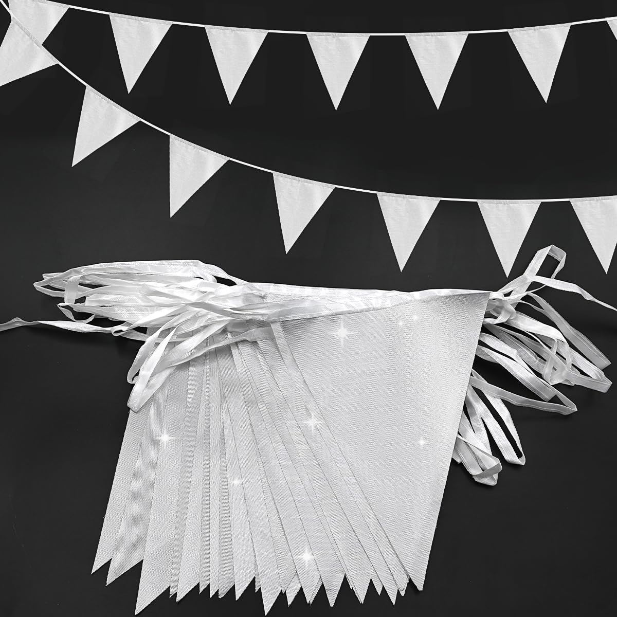 ADQUATOR 20m 52pcs Silver Pennant Bunting,Polyester Fabric Reusable Triangle Flags Banner for Indoor Outdoor Party Decorations