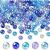 PONABEADIY 1 Box 8MM 500PCS Blue Round Bubblegum Chunky Beads with Holes AB Color Transparent Acrylic Luster Loose Spacer Beads Bulk for Jewelry Making Earrings Bracelets Necklaces DIY Craft Supplies