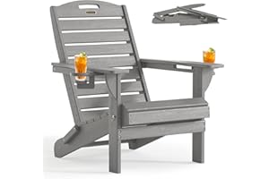 SUUNYN Adirondack Chair Folding HDPE Adirondack Chairs with Cup Holder, Outdoor Fire Pit Chairs All-Weather Lawn Chair for Deck Patio Garden (Grey)