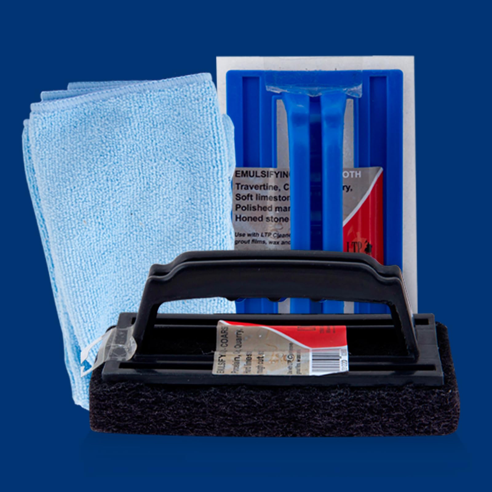 LTP Cleaning Pack3- Contains White pad with Handle, Black Pad with Handle and a Microfibre Buffing Cloth - LTP/CP/3