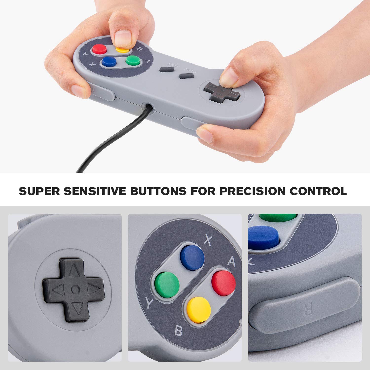 Rii Game Controller, Retro USB Controller for PC Gaming, Super Classic Wired Game Emulator Controller for PC, Raspberry Pi, Windows,Mac,Liunx, Android (Grey, 2 Pack)