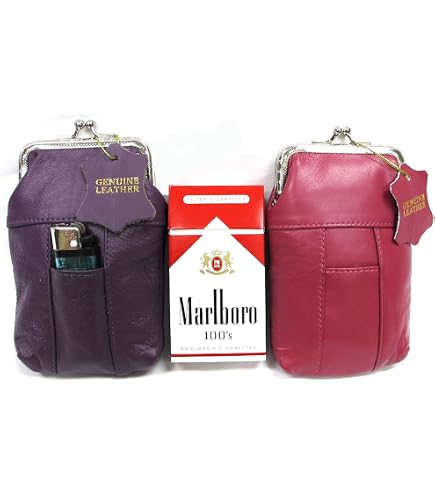 Amazon.com: 2pc Two Color Set Women's Genuine Soft Leather Cigarette Case  Pouch Lighter Pocket Fit 100's Hot Pink + Red : Health & Household