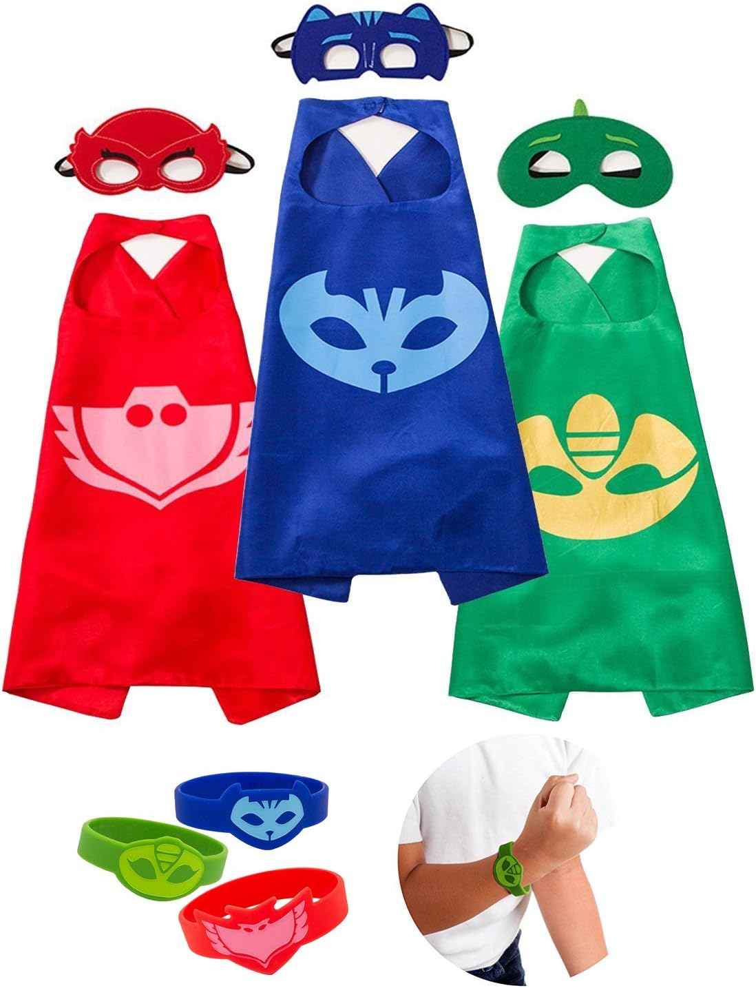 Cartoon Hero Costumes and Dress up for Kids - Capes and Masks Bracelets for Catboy Owlette Gekko Costume