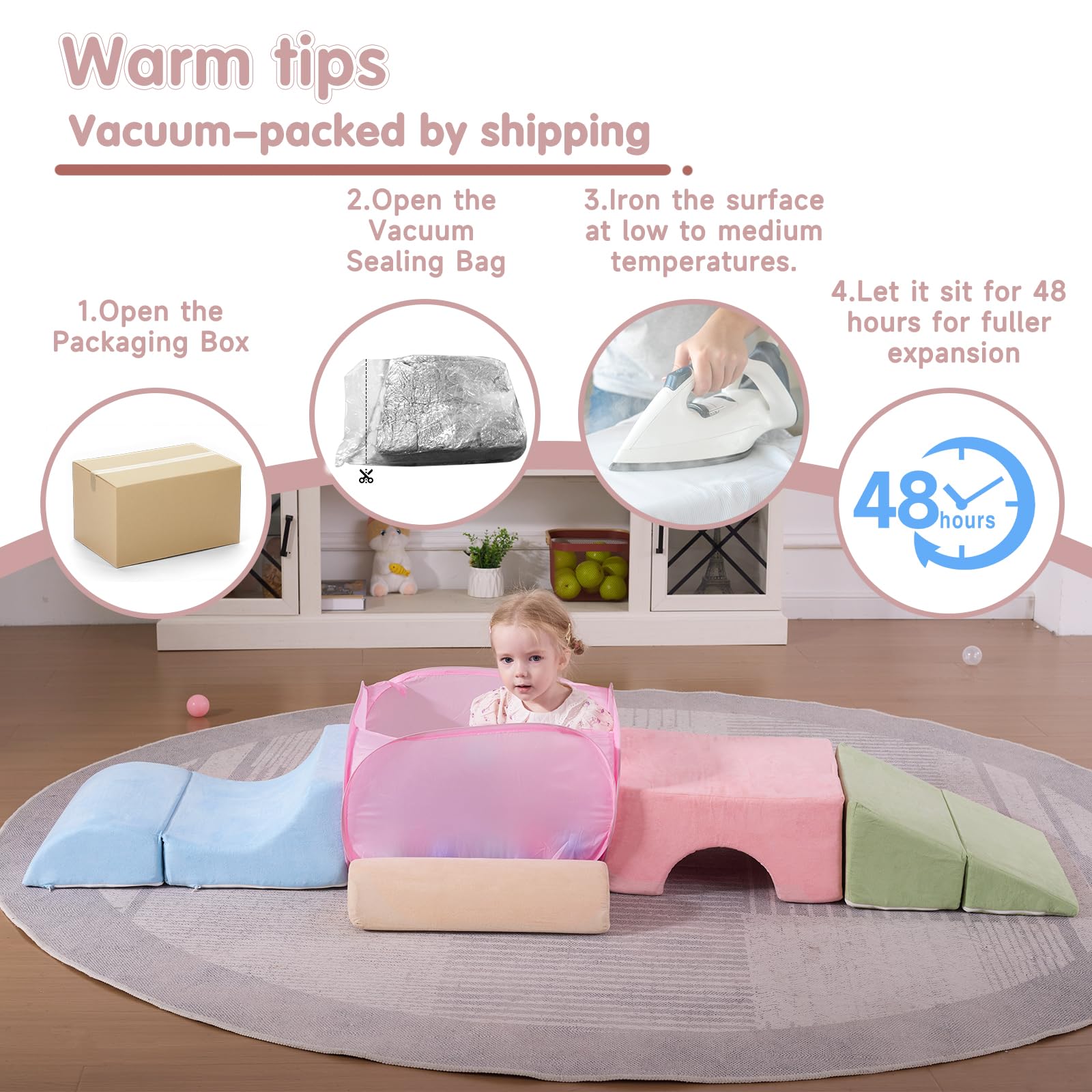 Parkside Wind Foam Climbing Blocks Set with Pop Up Ball Pit, Toddler Climbing Toys Indoor, Kids Soft Play Climb and Crawl Activity Playset for 0-3 Years Old, Foldable for Space-Saving Storage