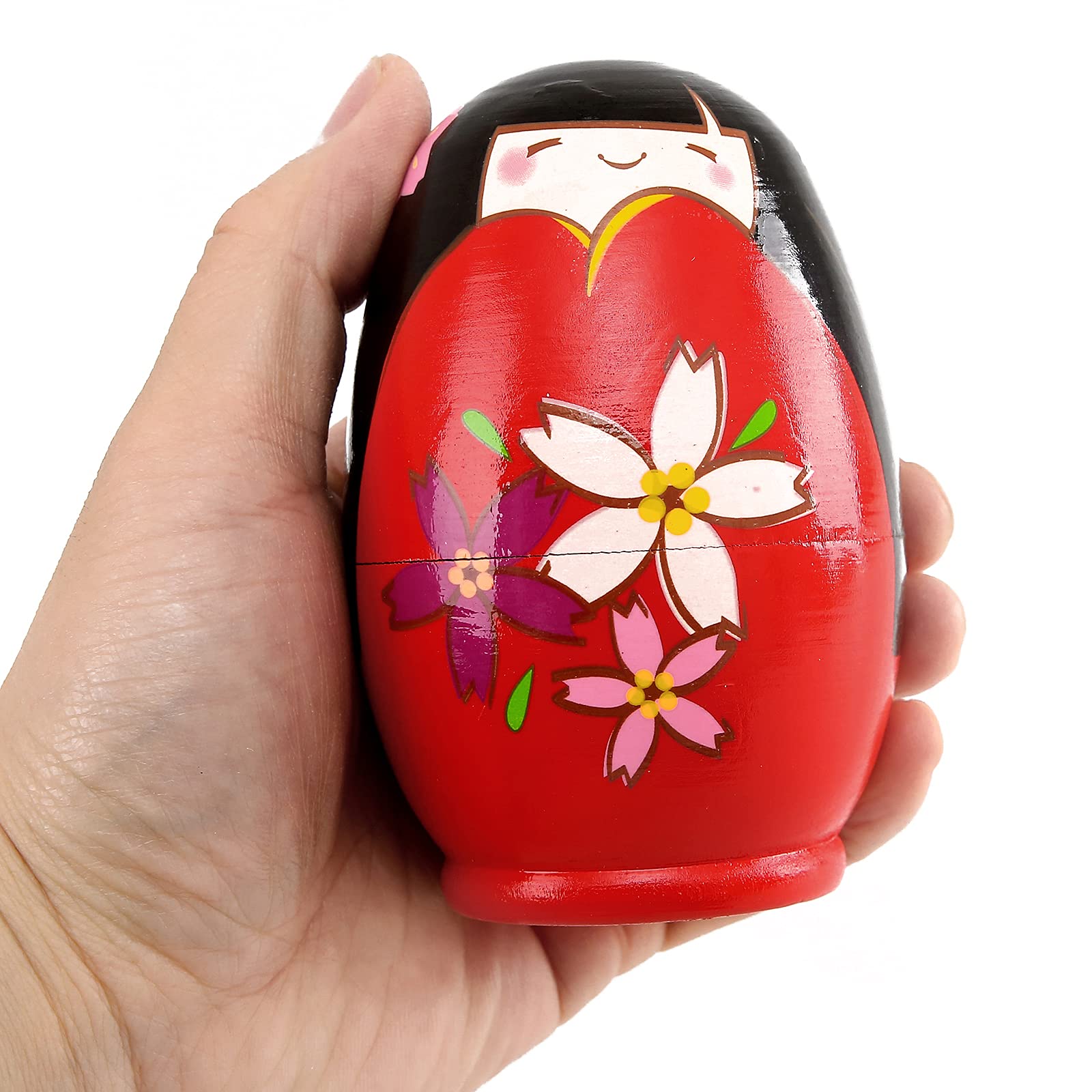 Moonmo 5pcs Beautiful Handmade Wooden Japanese Girl Russia Nesting Dolls Gift Russian Nesting Wishing Dolls Matryoshka Traditional