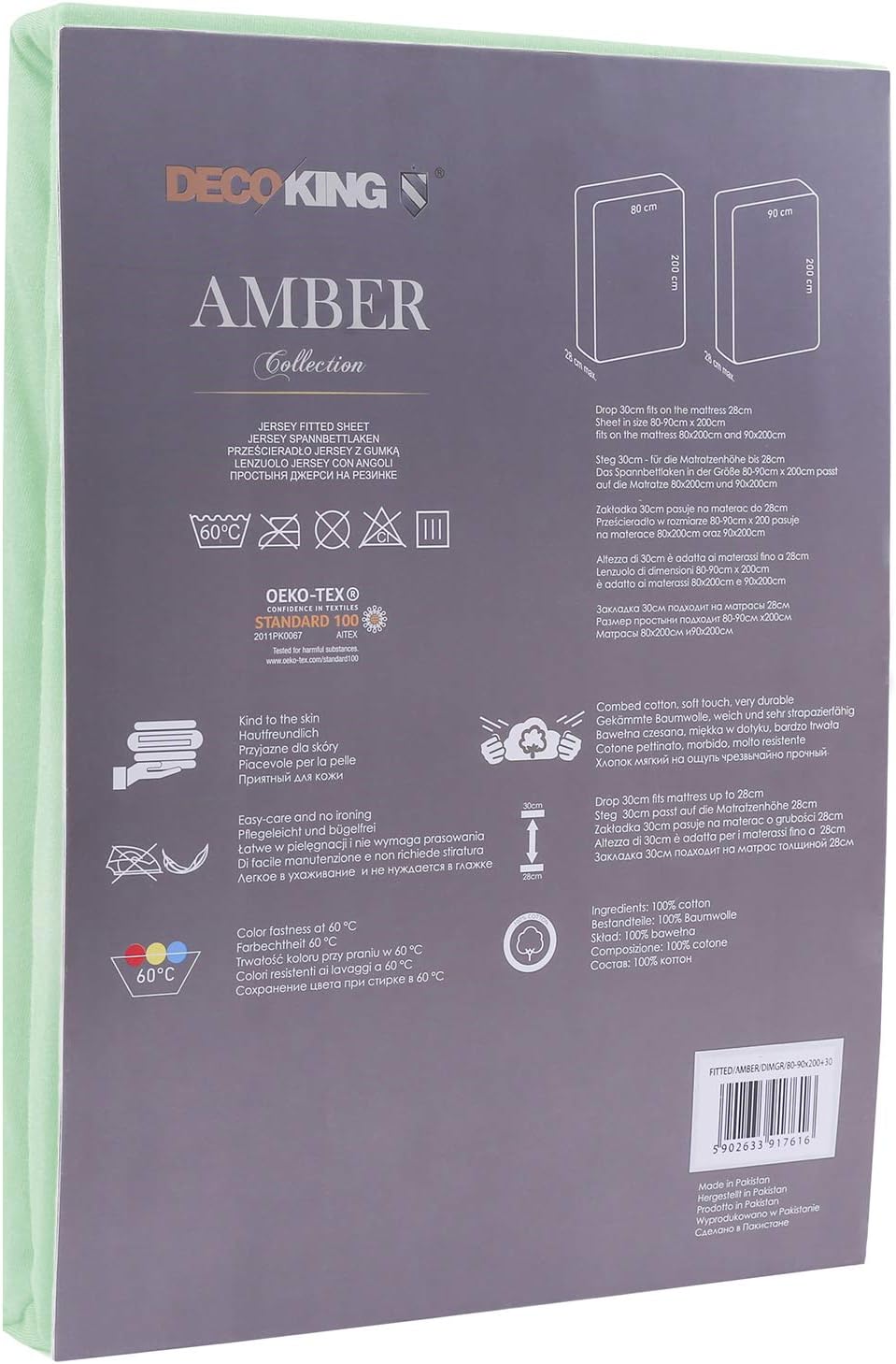 DecoKing Fitted Sheet Super King 100% Combed Cotton Soft Jersey Bed Sheet 160x200-180x200 cm Pepper Mint Amber - Image 4
