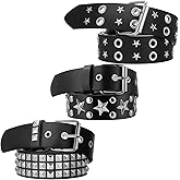 JATEBI 3 Pcs Y2K Black Studded Belt Metal Goth Punk Rock Belts with Shiny Pyramid Studded and Star for Women