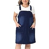 Agnes Orinda Plus Size Women's Denim Overalls Dress Adjustable Strap Bib Suspender Skirts Jeans Dresses with Pockets
