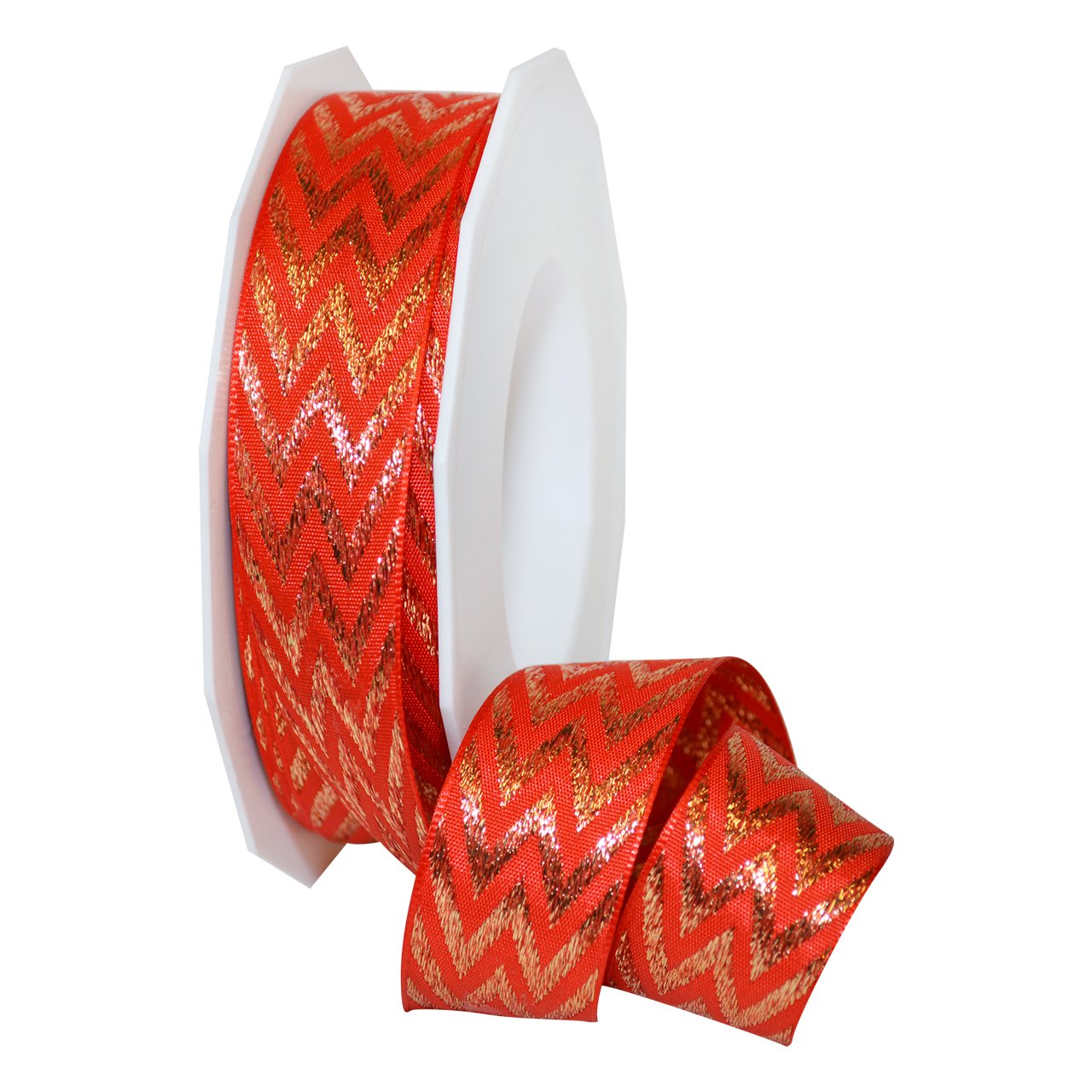 Präsent Chevron Ribbon, Polyester, Red/Gold, 11 x 11 x 3 cm