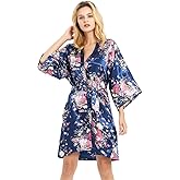 Women's Satin Robes Floral Bridesmaid Robes Short Silk Kimonos Sleepwear