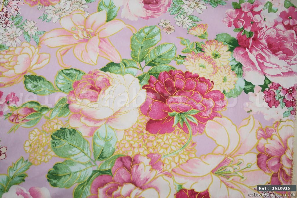 Pink & Yellow Roses 100% cotton fabric per meter 1.6m width