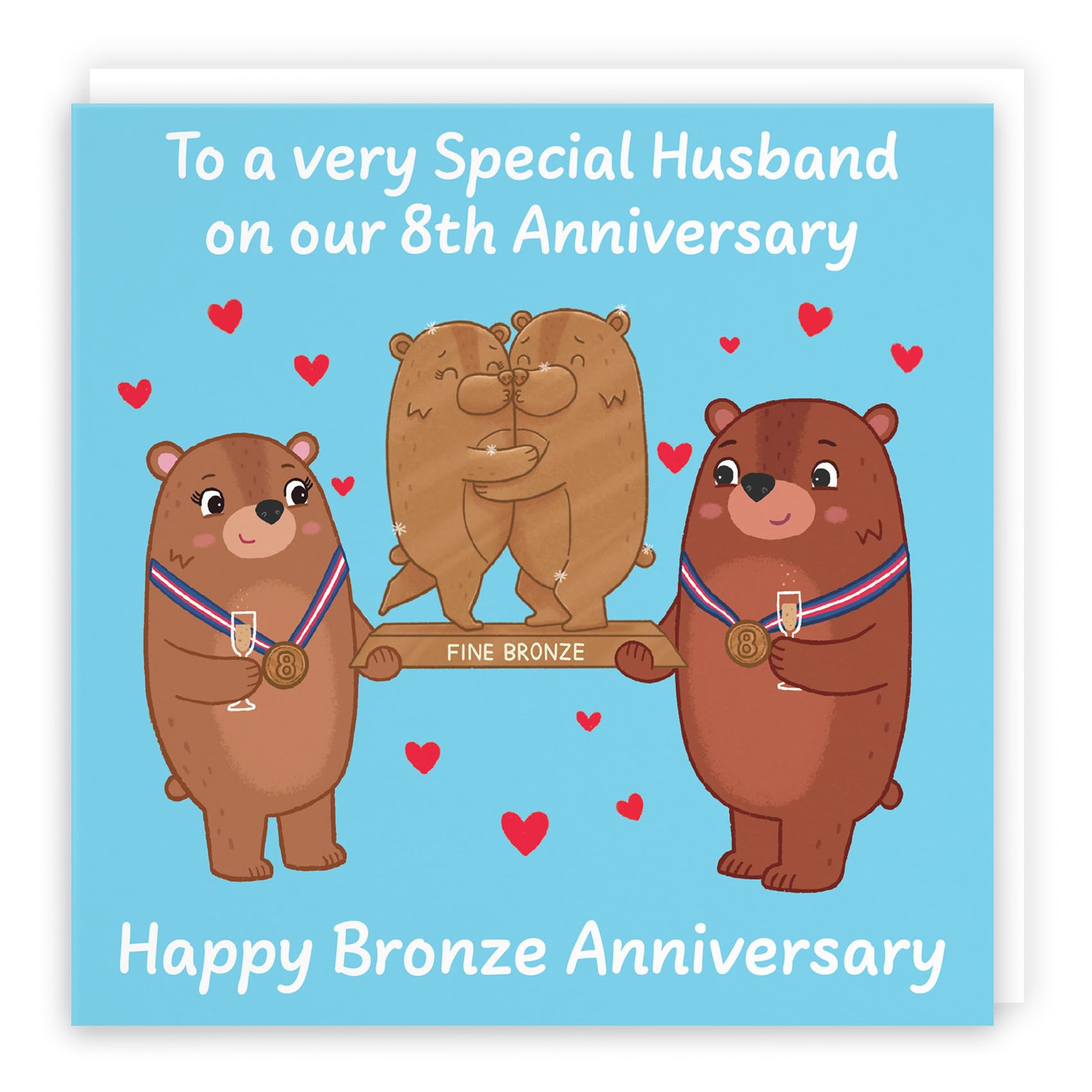 Hunts England - Husband 8th Anniversary Card - Bronze Anniversary - Eighth Anniversary - 8 Years - Cute Fun Bears Card - Love Story Collection
