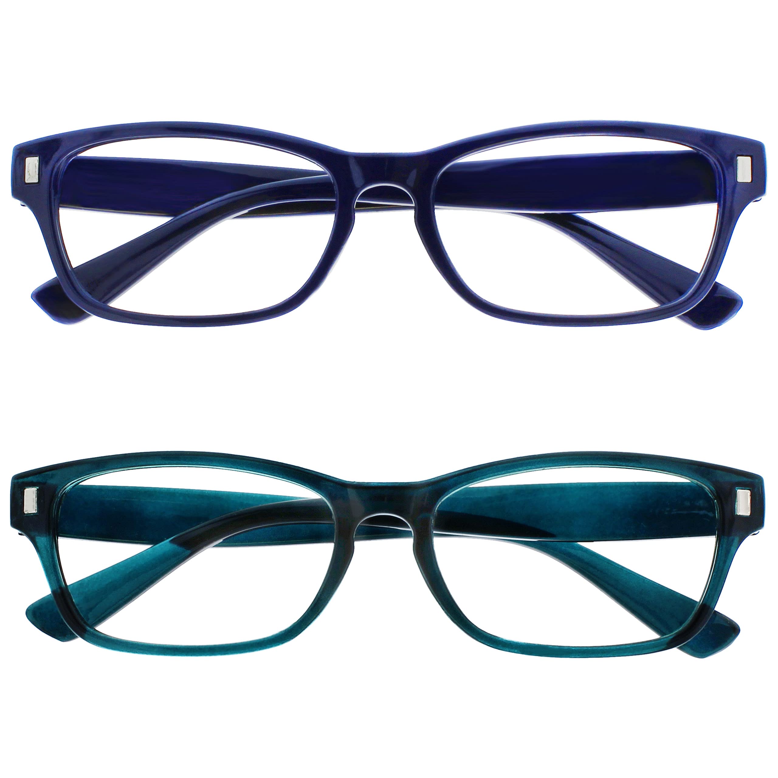 OPULIZE NET Reading Glasses for Women Men - Value 2 Pack - Vintage Inspired Square Frame with Iconic Front Detail - Scratch Resistant Lenses - Blue Turquoise +1.50