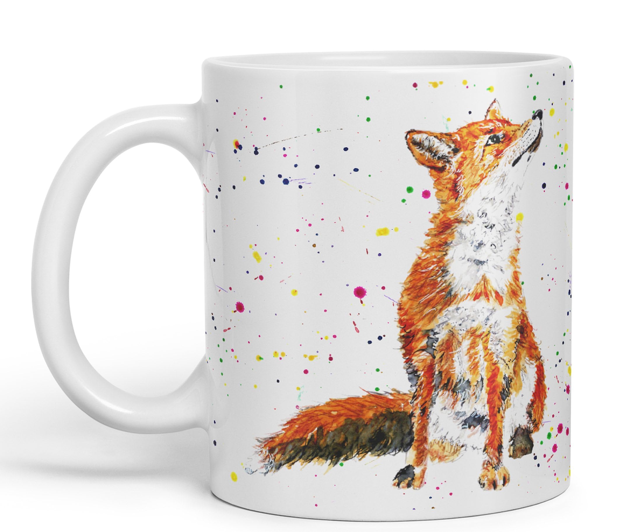 Vixar Fox British Wildlife Hand Painted Design Watercolour Art Coloured Mug Cup Gift Birthday Work Office Christmas Tea Coffee (White)