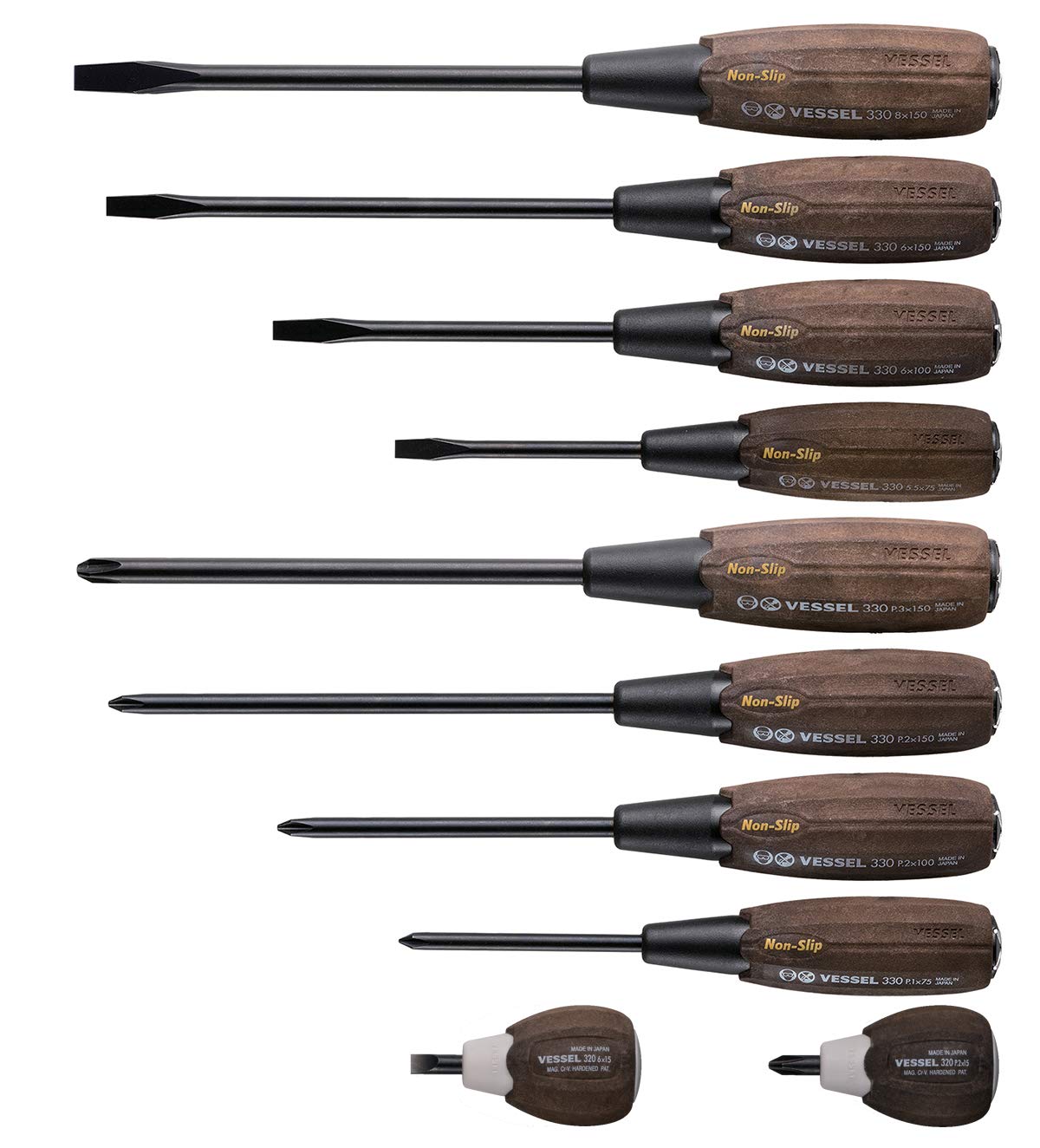 VESSEL Compo 3310PS Set of 10 Screwdrivers Wood (Brown)