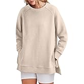 YLIKEA Women's Oversized Sweatshirts Crewneck Long Sleeve Tunic Pullover Shirts Side Zipper Hoodies Fall Trendy Clothes